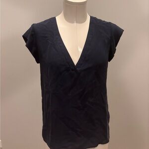 Joie Deep Navy V-Neck Blouse. Silk